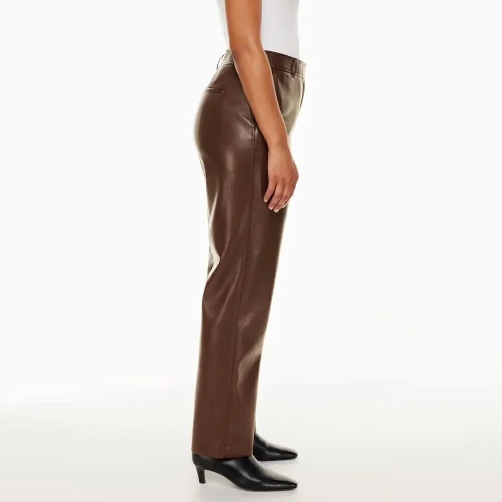 Aritzia Babaton Coffee Bean Faux Leather Straight Leg Command Pant Trouser